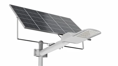 Les llums solars brillants il·luminen les carreteres del poble